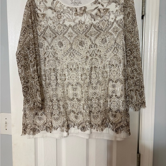 Chico's Tops - Chico's Size 2 Cream and Brown Lace Blouse